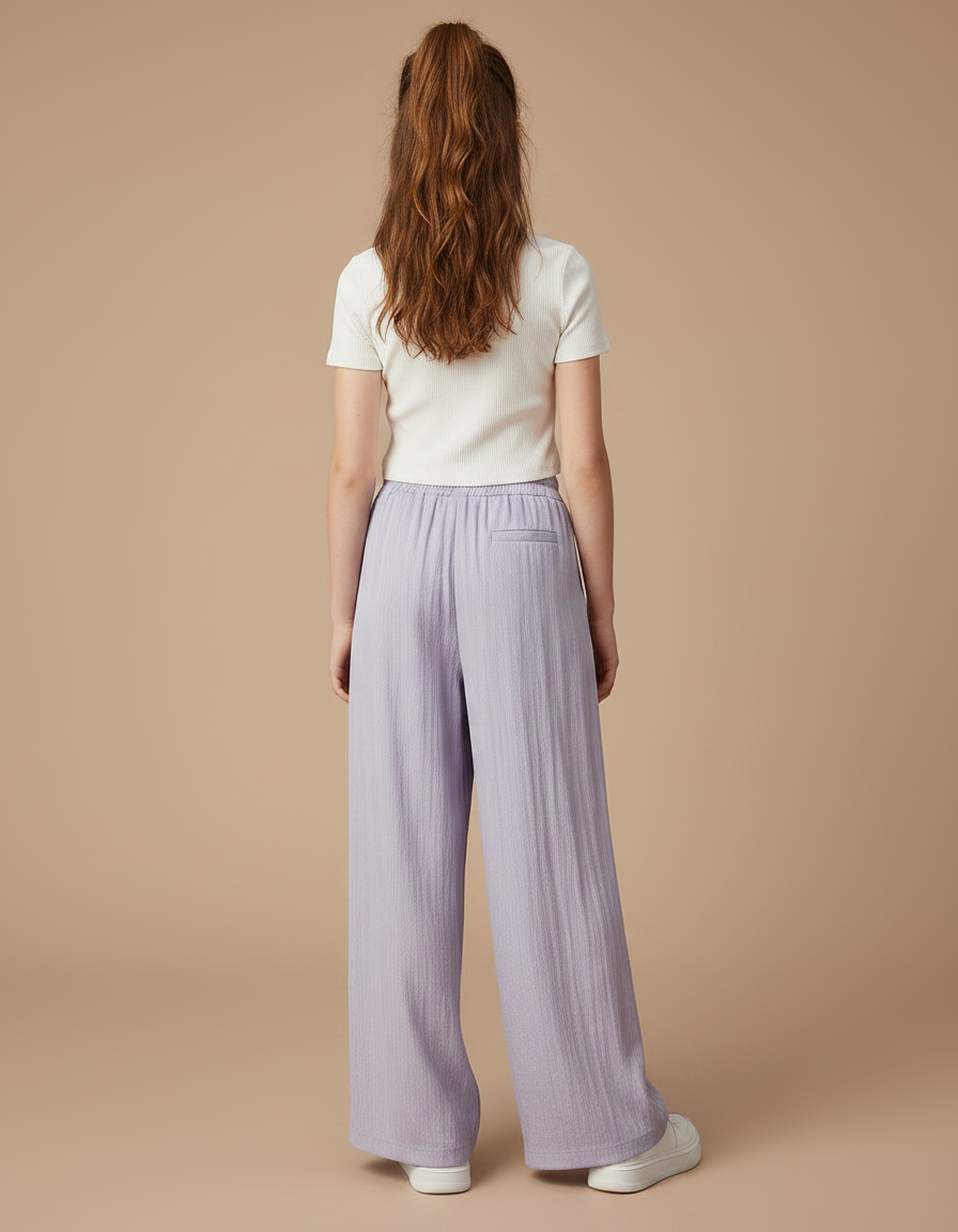 Pantalon Fluide Lavande Ample Plissé Décontracté Enfant - Violet Lin - vue 2