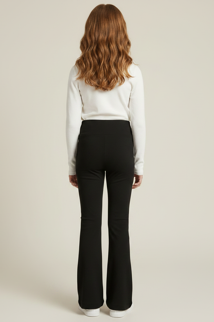 Pantalon Fluide Fille Noir Taille Haute - Maille - vue 2