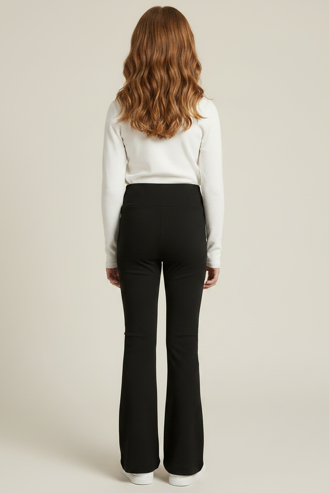 Pantalon Fluide Fille Noir Taille Haute - Maille - vue 2