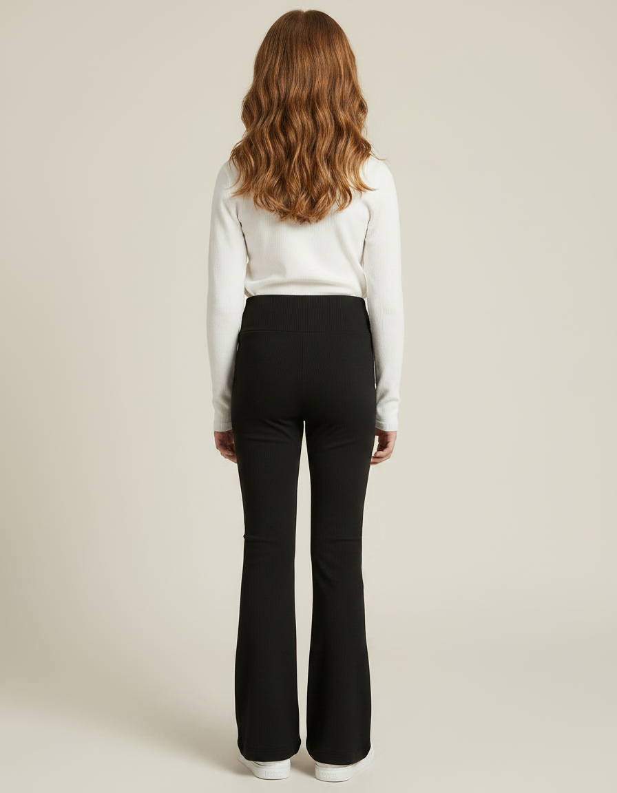 Pantalon Fluide Fille Noir Taille Haute - Maille - vue 2