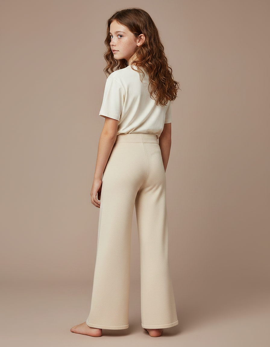 Pantalon Fluide Écru Maille Large Confortable Enfant - Beige - vue 2
