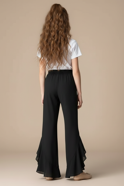 Pantalon Fluide Noir Évasé Chiffon Décontracté Élégant - Polyester - vue 2