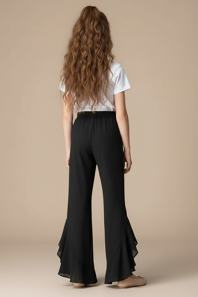 Pantalon Fluide Noir Évasé Chiffon Décontracté Élégant - Polyester - vue 2