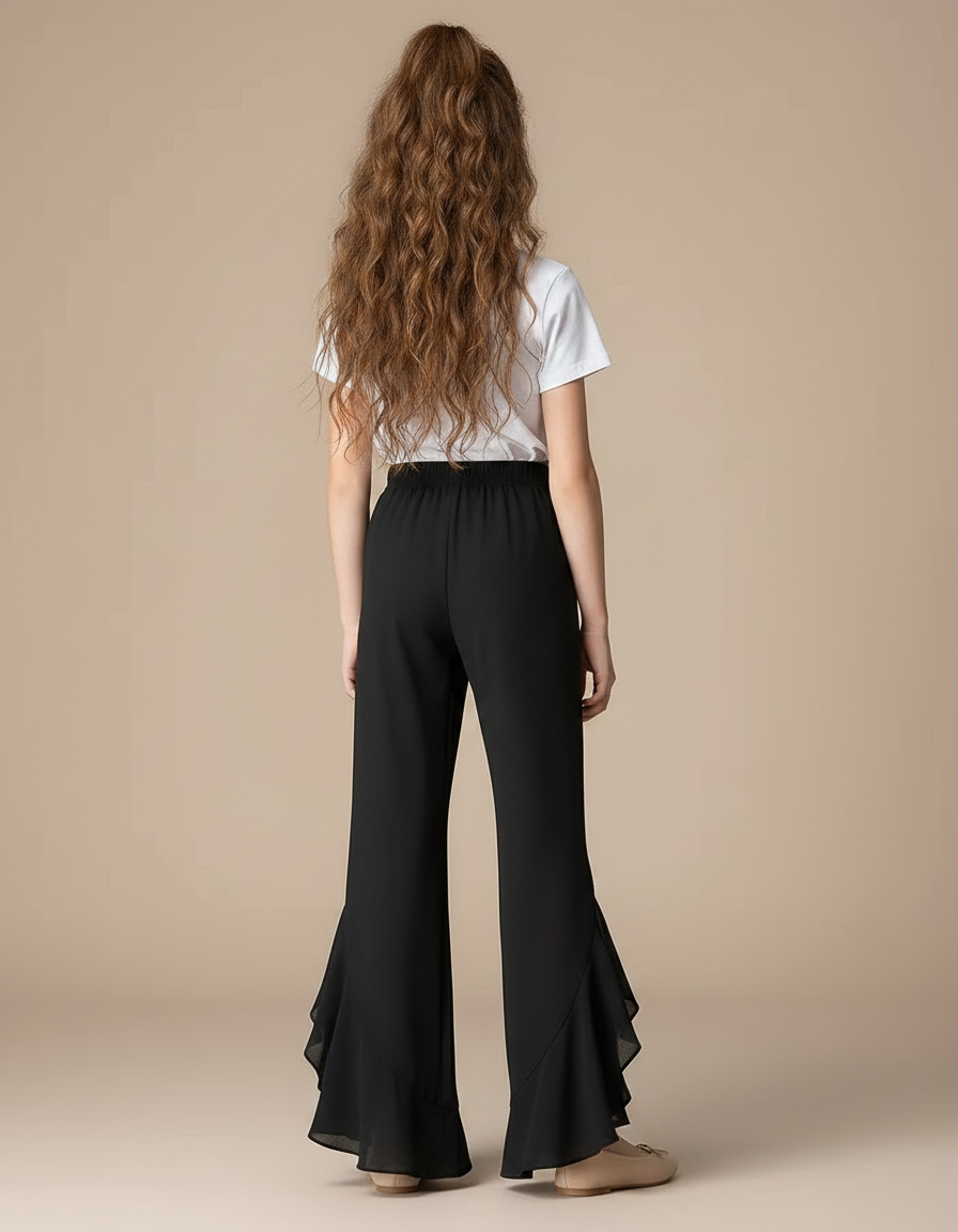 Pantalon Fluide Noir Évasé Chiffon Décontracté Élégant - Polyester - vue 2