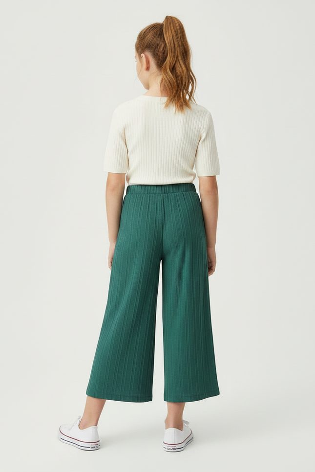 Pantalon Fluide Vert Plissé Ample Fille Décontracté - Maille - vue 2