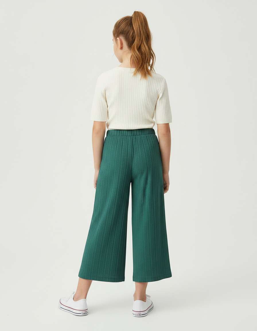 Pantalon Fluide Vert Plissé Ample Fille Décontracté - Maille - vue 2