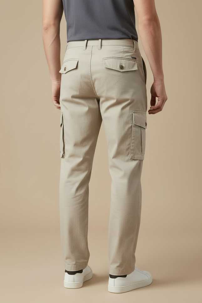Pantalon Fluide Cargo Homme Coton Beige Décontracté - vue 2