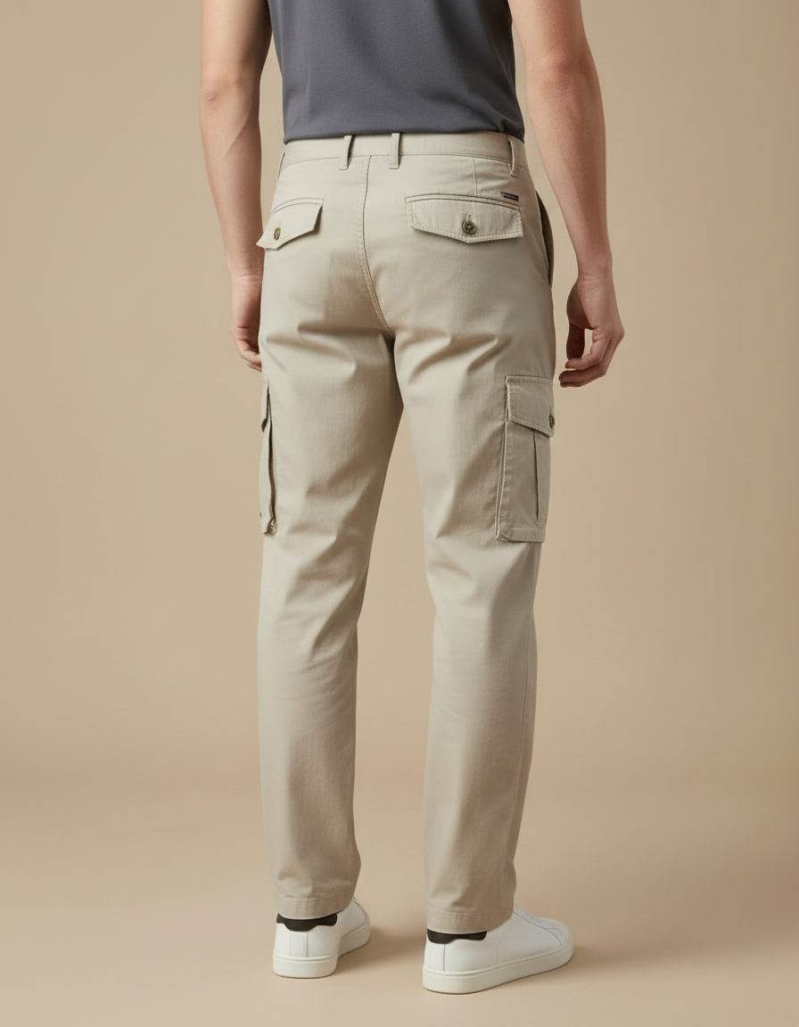 Pantalon Fluide Cargo Homme Coton Beige Décontracté - vue 2