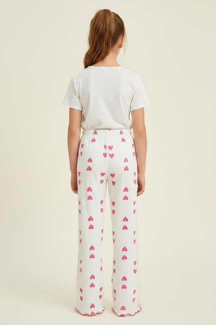 Pantalon Fluide Blanc Cœur Maille Ample Fille - vue 2
