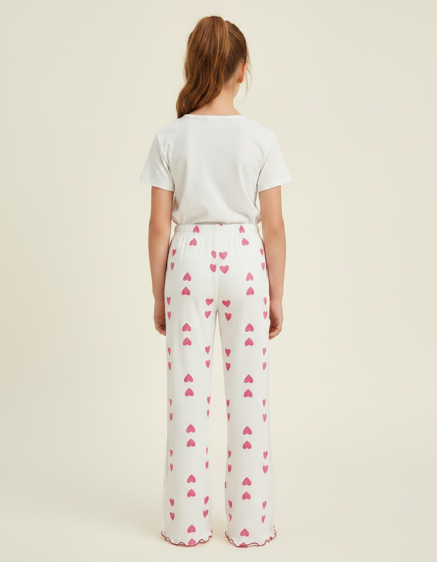 Pantalon Fluide Blanc Cœur Maille Ample Fille - vue 2