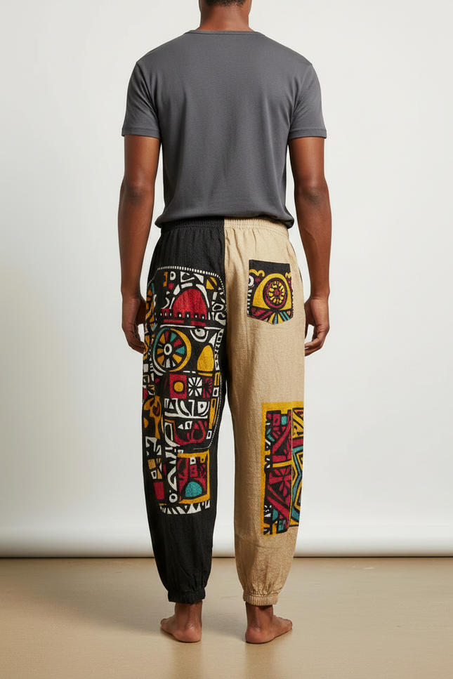 Pantalon Fluide Ethnique Ample Imprimé Tribal Coloré - Lin - vue 2