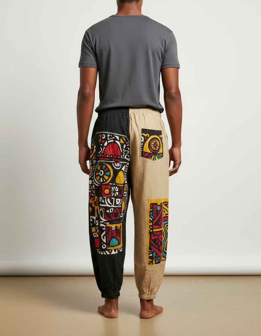 Pantalon Fluide Ethnique Ample Imprimé Tribal Coloré - Lin - vue 2