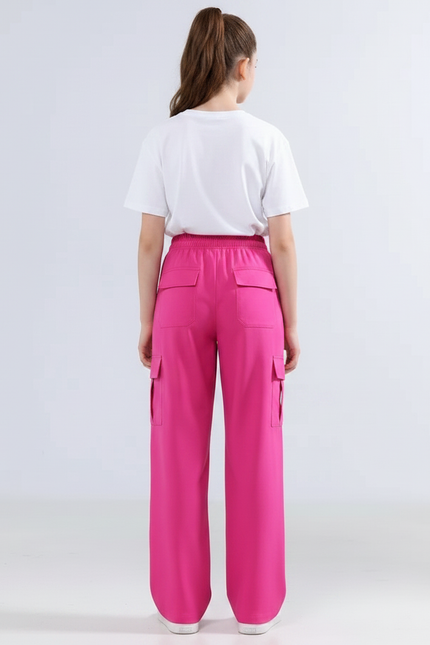 Pantalon Fluide Rose Cargo Ample Enfant Sportswear - Polyester - vue 2