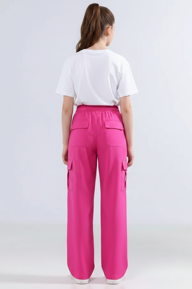 Pantalon Fluide Rose Cargo Ample Enfant Sportswear - Polyester - vue 2
