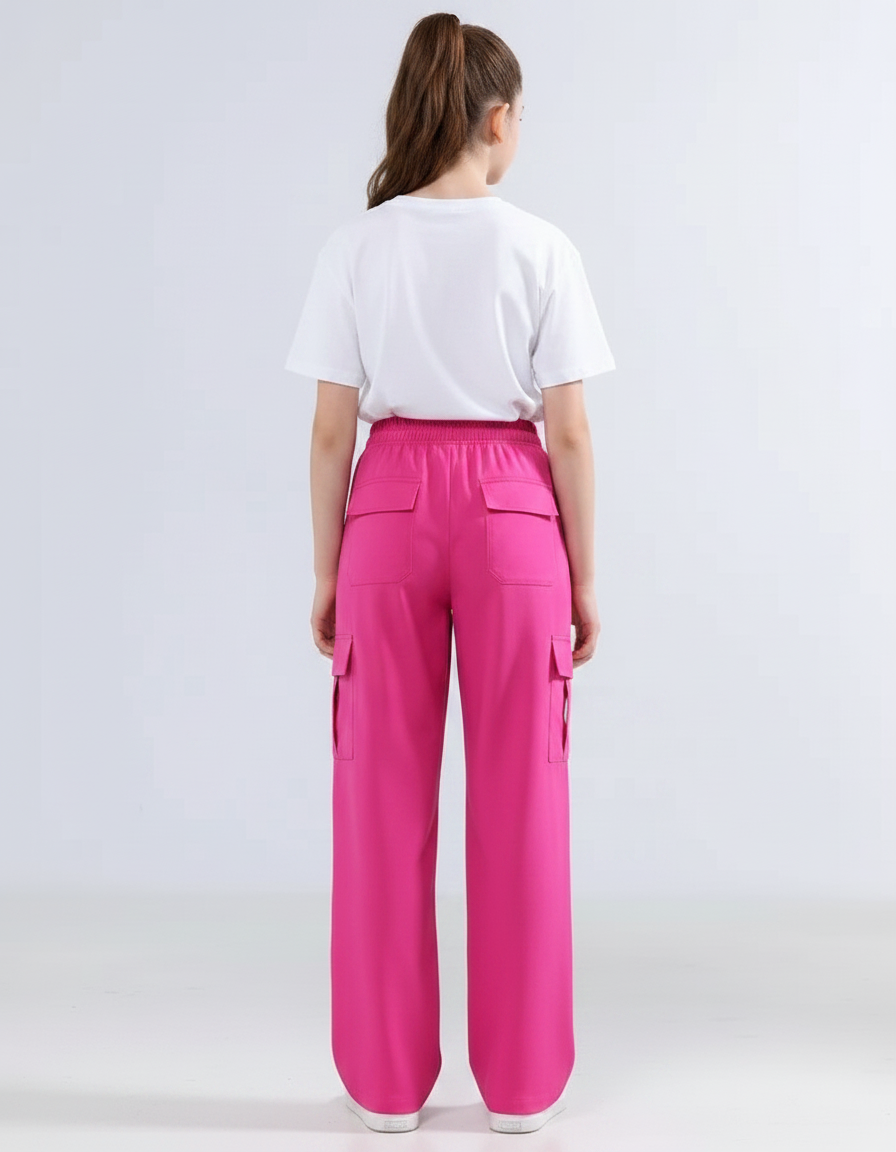 Pantalon Fluide Rose Cargo Ample Enfant Sportswear - Polyester - vue 2