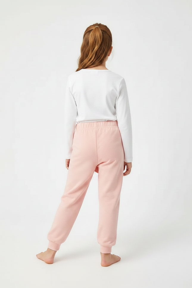 Pantalon Fluide Rose Brodé Coton Confortable Fille - Molleton - vue 2