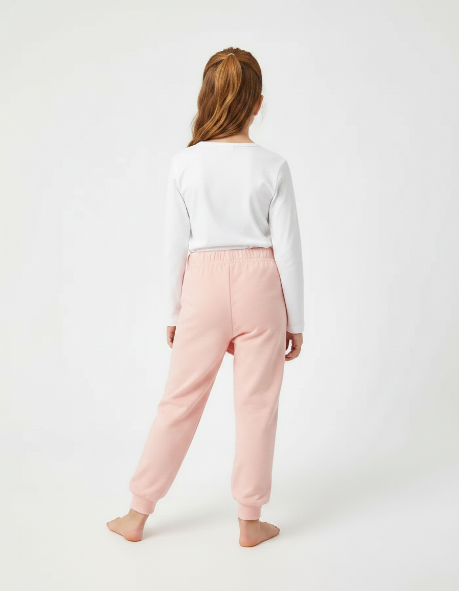 Pantalon Fluide Rose Brodé Coton Confortable Fille - Molleton - vue 2