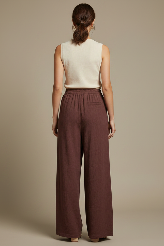 Pantalon Fluide Marron Ample Coton Confortable Décontracté - vue 2