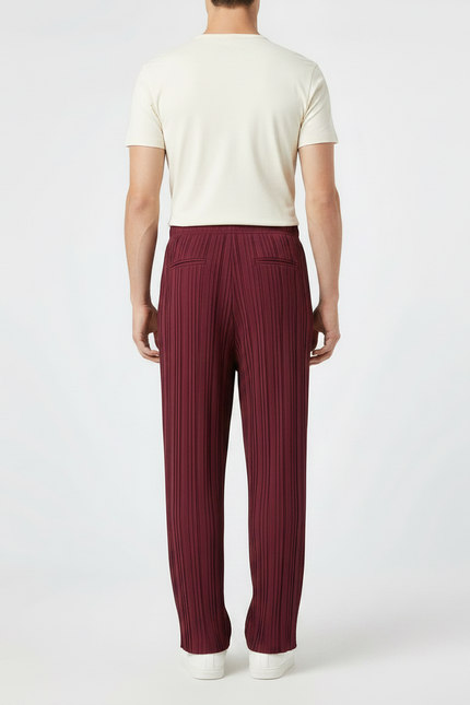 Pantalon Fluide Plissé Ample Bordeaux Homme Décontracté - Polyester - vue 2