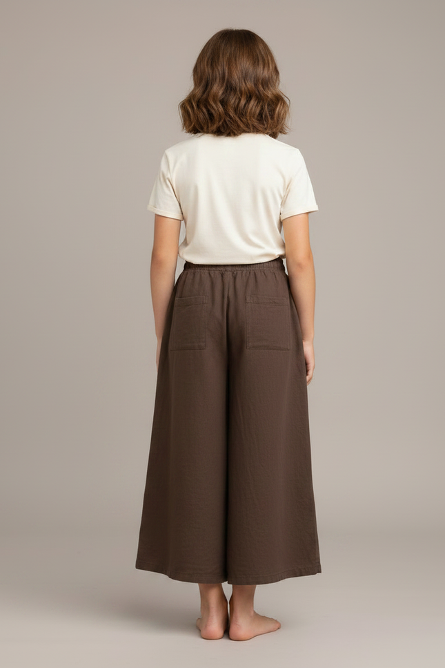 Pantalon Fluide Lin Marron Ample Décontracté Fille - vue 2