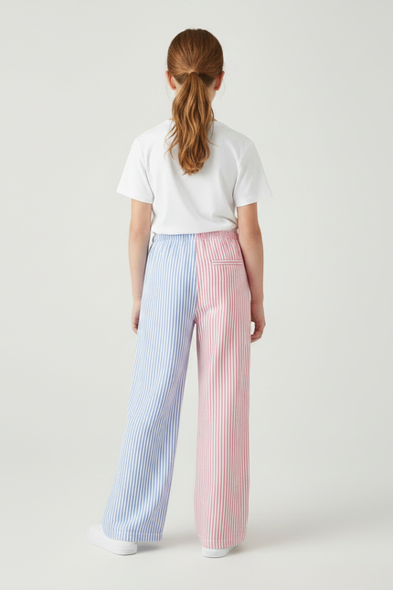 Pantalon Fluide Rayé Bicolore Ample Décontracté Fille - Multicolore Lin - vue 2