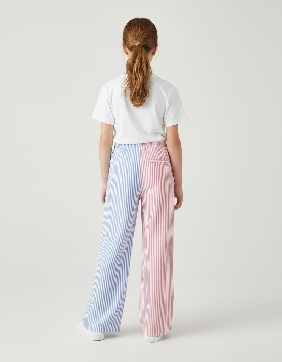 Pantalon Fluide Rayé Bicolore Ample Décontracté Fille - Multicolore Lin - vue 2