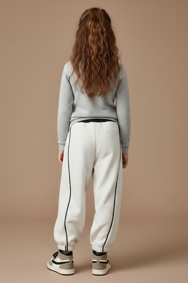 Pantalon Fluide Gris Ample Coton Rayures Latérales - Molleton - vue 2