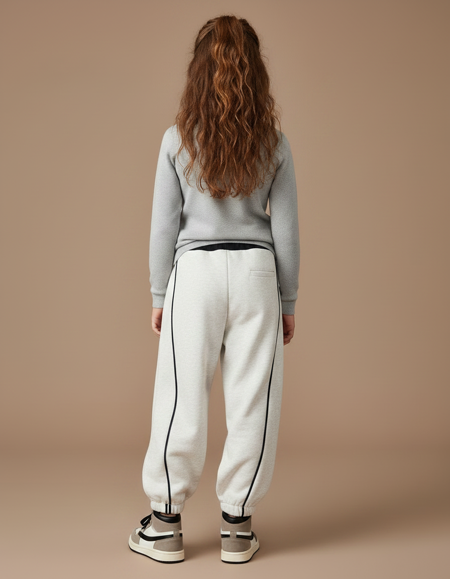 Pantalon Fluide Gris Ample Coton Rayures Latérales - Molleton - vue 2