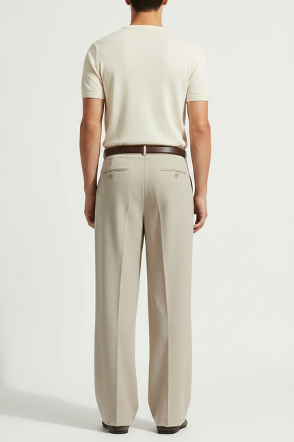 Pantalon Fluide Beige Plissé Ample Décontracté Homme - Gabardine - vue 2