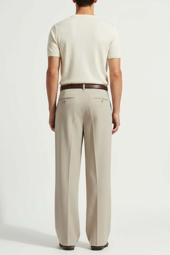 Pantalon Fluide Beige Plissé Ample Décontracté Homme - Gabardine - vue 2