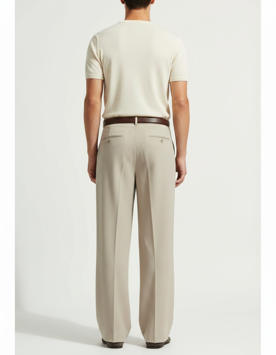 Pantalon Fluide Beige Plissé Ample Décontracté Homme - Gabardine - vue 2