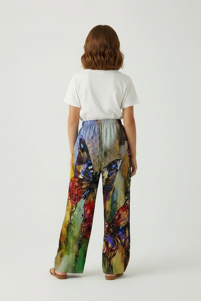 Pantalon Fluide Imprimé Papillons Ample Coloré Femme - Multicolore Viscose - vue 2
