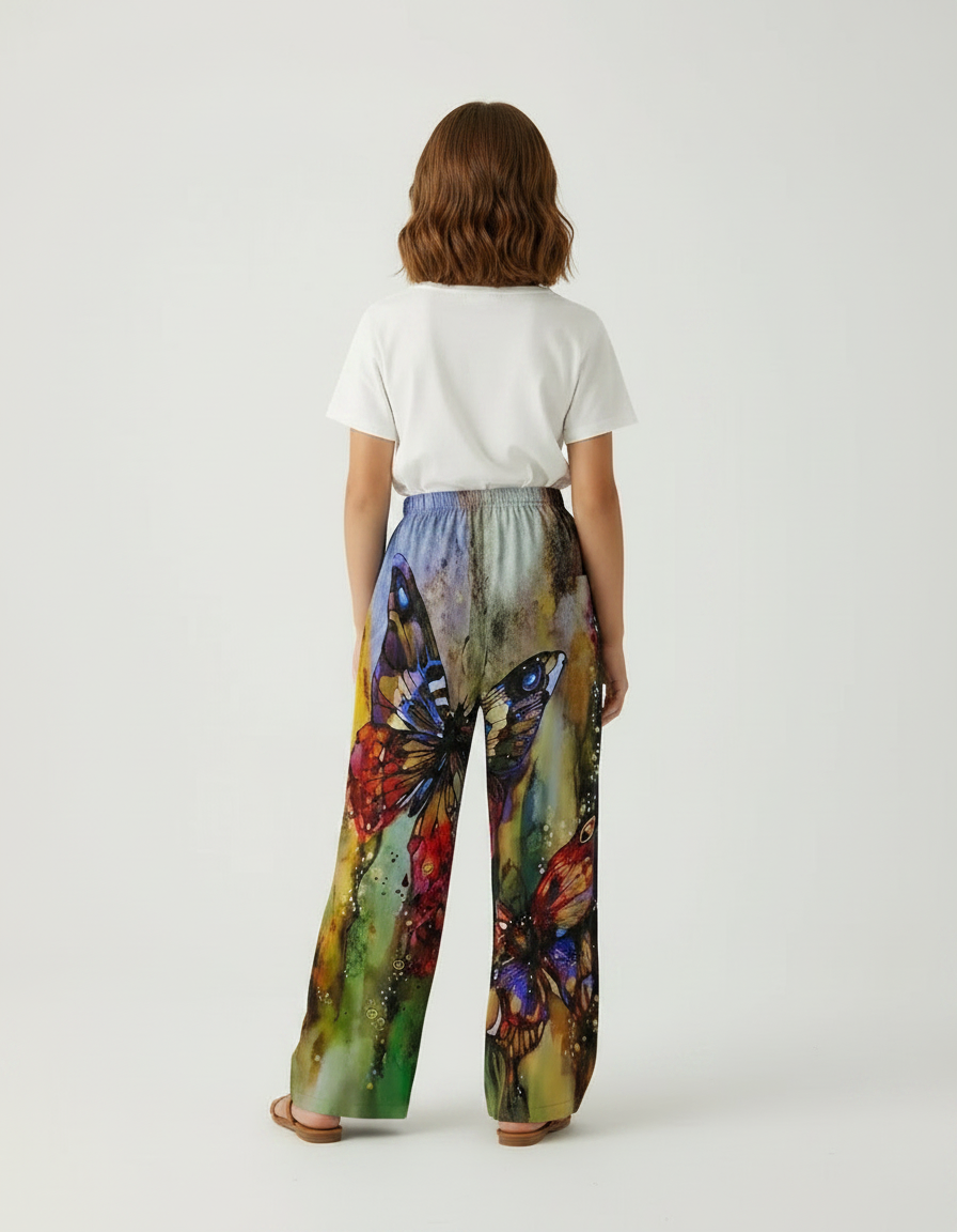 Pantalon Fluide Imprimé Papillons Ample Coloré Femme - Multicolore Viscose - vue 2