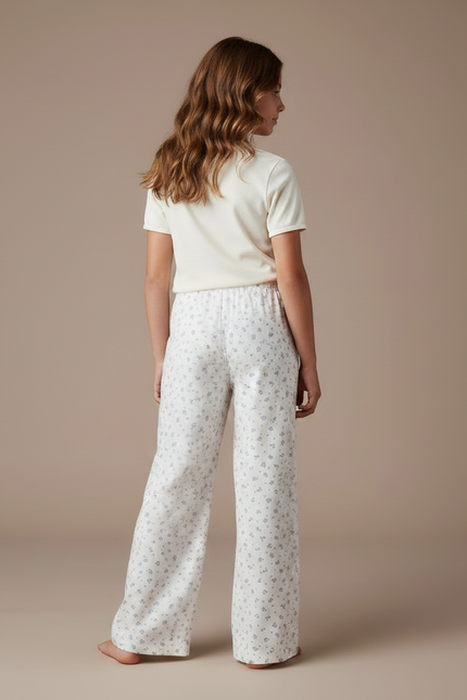 Pantalon Fluide Blanc Imprimé Floral Ample Coton Enfant - vue 2