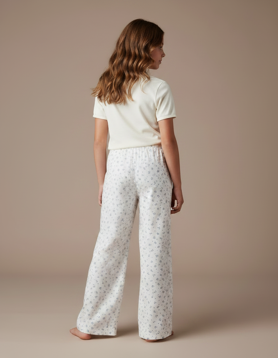 Pantalon Fluide Blanc Imprimé Floral Ample Coton Enfant - vue 2