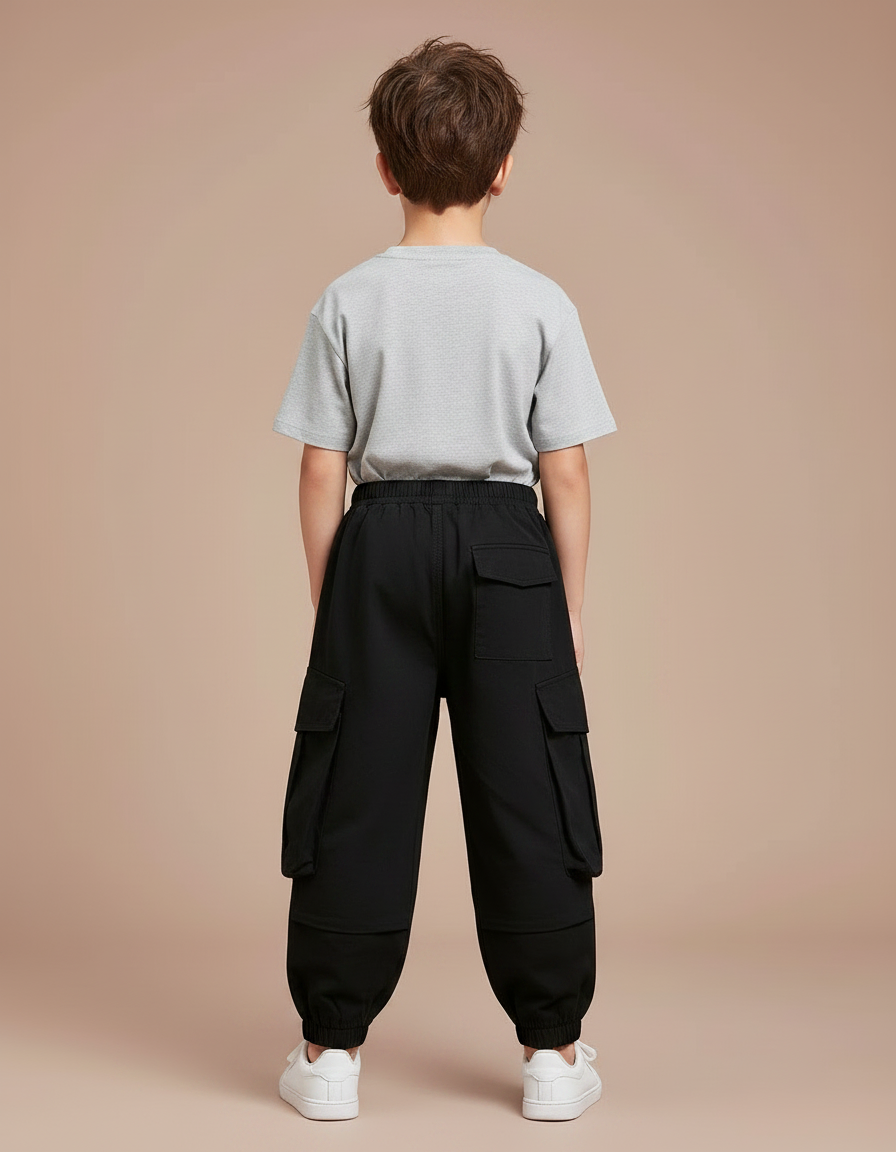 Pantalon Fluide Noir Cargo Coton Garçon Décontracté - vue 2