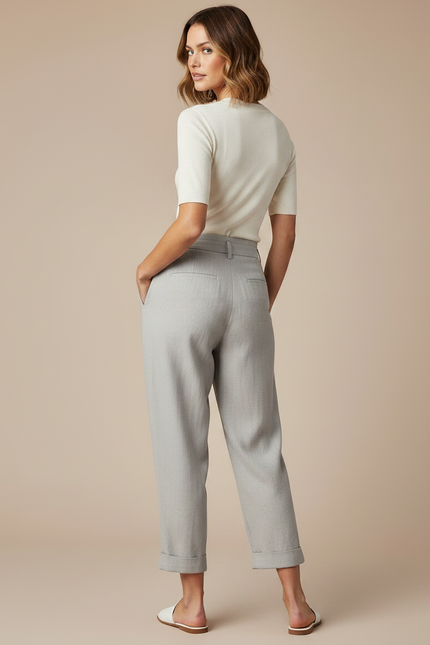 Pantalon Fluide Gris Ample Décontracté Lin Femme - vue 2