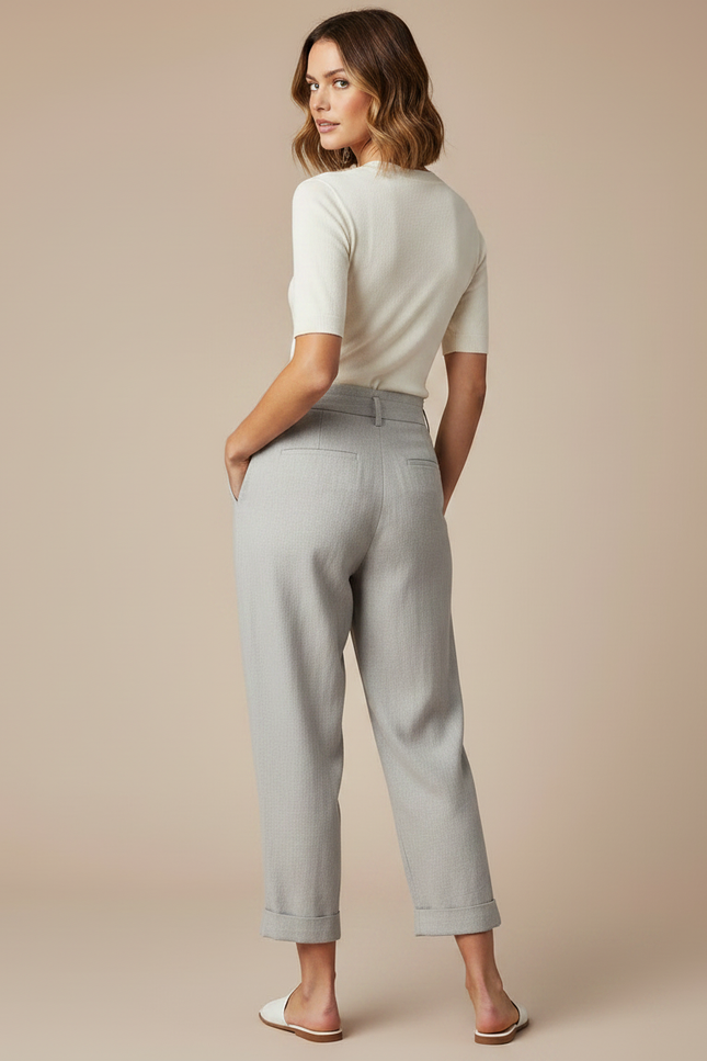 Pantalon Fluide Gris Ample Décontracté Lin Femme - vue 2