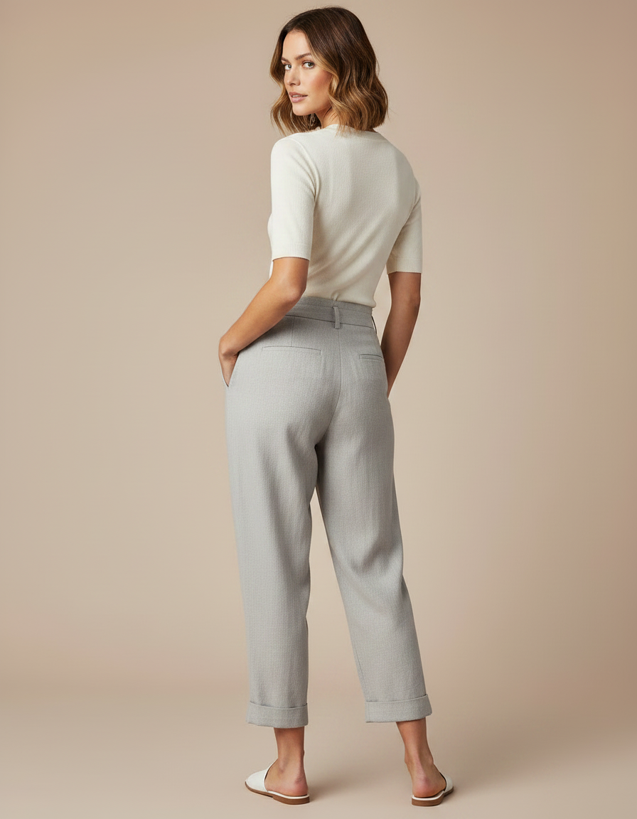 Pantalon Fluide Gris Ample Décontracté Lin Femme - vue 2