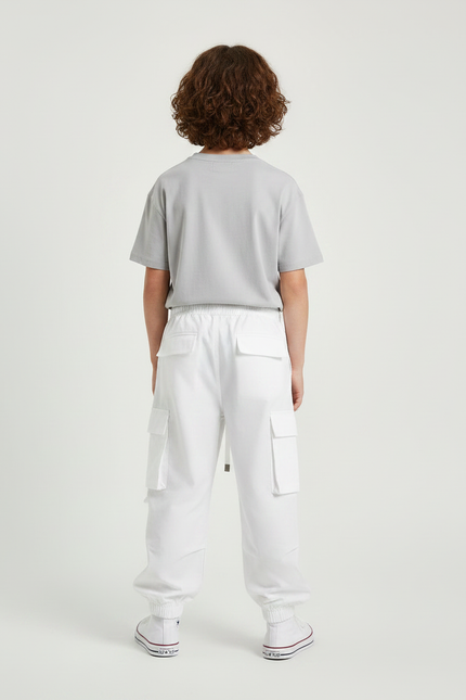 Pantalon Fluide Blanc Cargo Cordon Enfant - Toile - vue 2