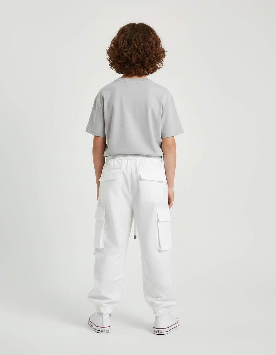 Pantalon Fluide Blanc Cargo Cordon Enfant - Toile - vue 2