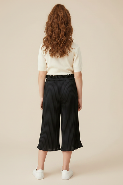 Pantalon Fluide Noir Plissé Élastique Fille Élégant - Polyester - vue 2