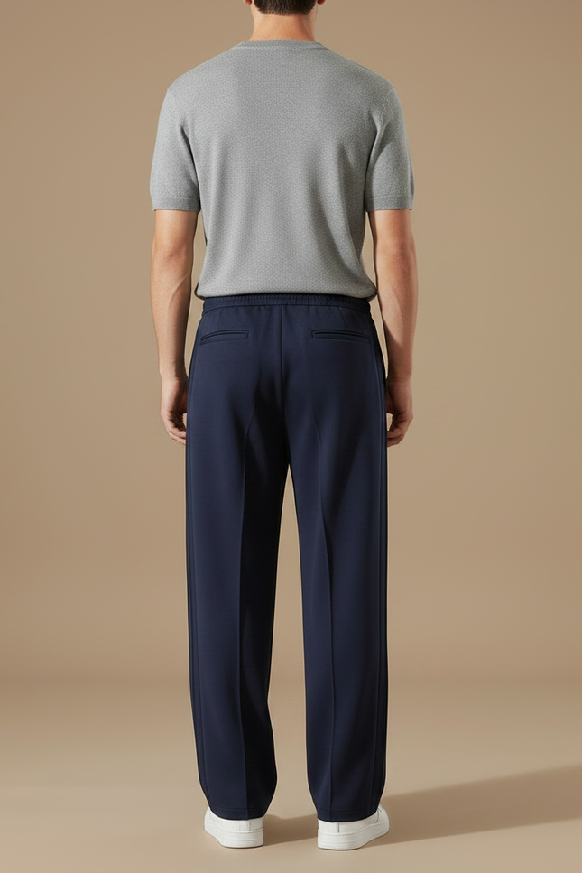 Pantalon Fluide Bleu Marine Ample Décontracté Coton Cordon - vue 2