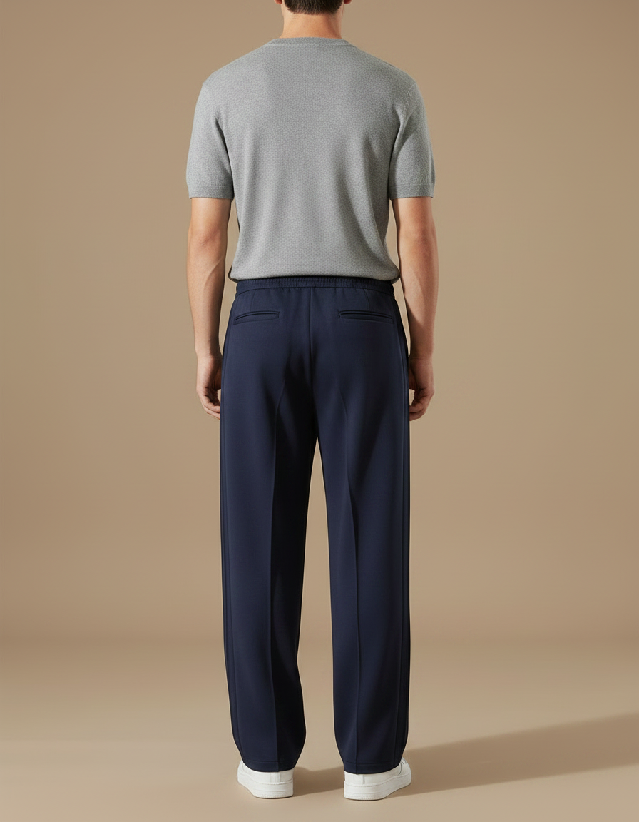 Pantalon Fluide Bleu Marine Ample Décontracté Coton Cordon - vue 2