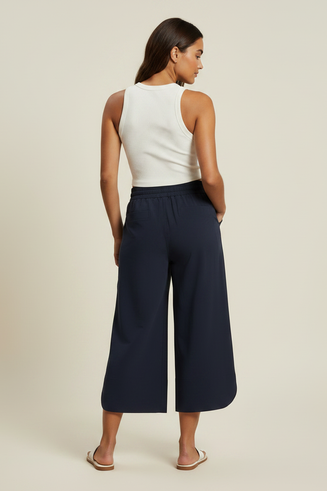 Pantalon Fluide Bleu Marine Ample Décontracté Léger Cordon - Viscose - vue 2