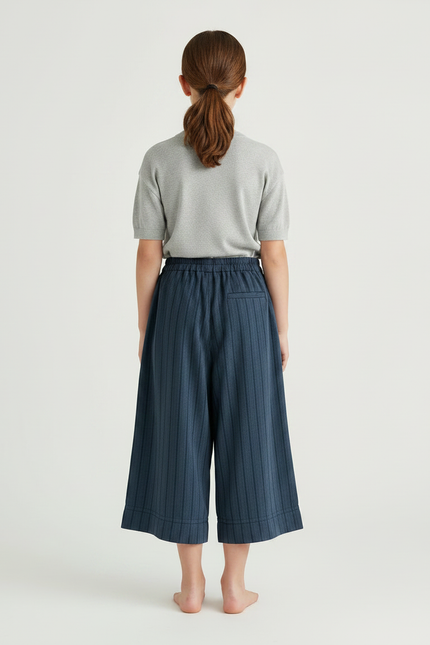 Pantalon Fluide Bleu Marine Rayé Ample Coton Enfant - vue 2