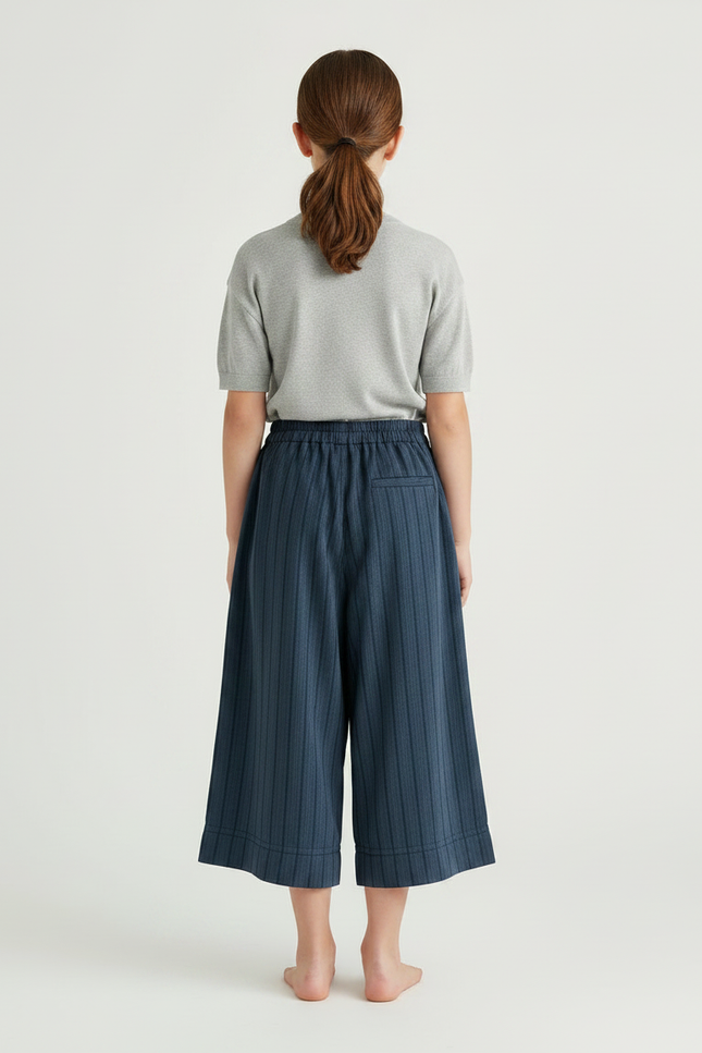 Pantalon Fluide Bleu Marine Rayé Ample Coton Enfant - vue 2