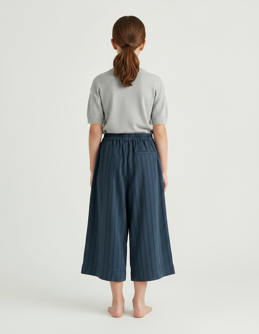 Pantalon Fluide Bleu Marine Rayé Ample Coton Enfant - vue 2
