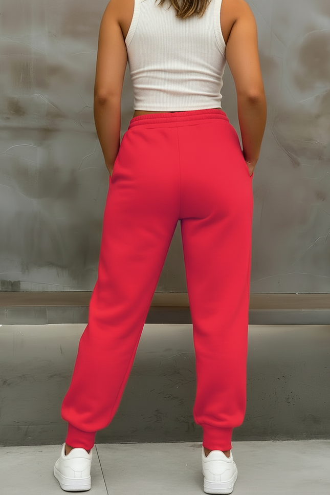 Pantalon Fluide Rouge Ample Cordon Sport Décontracté - Molleton - vue 2