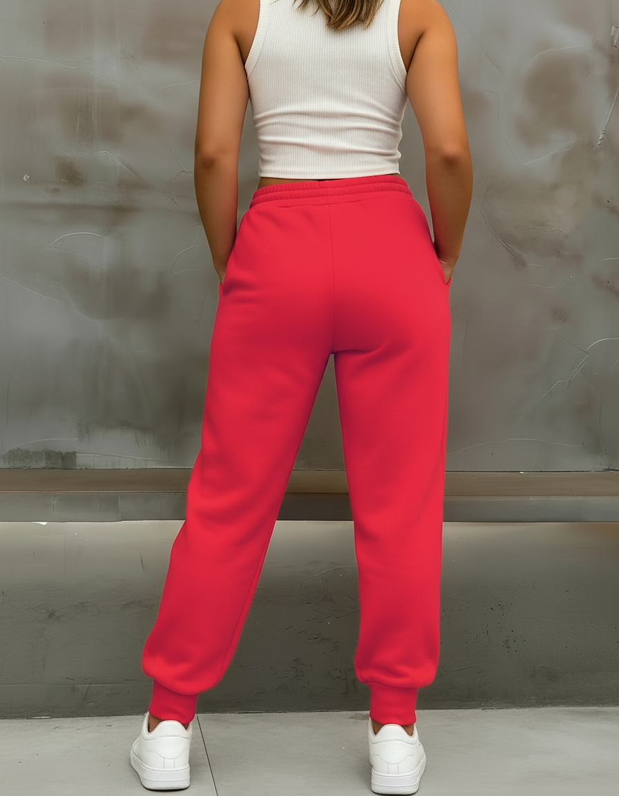 Pantalon Fluide Rouge Ample Cordon Sport Décontracté - Molleton - vue 2